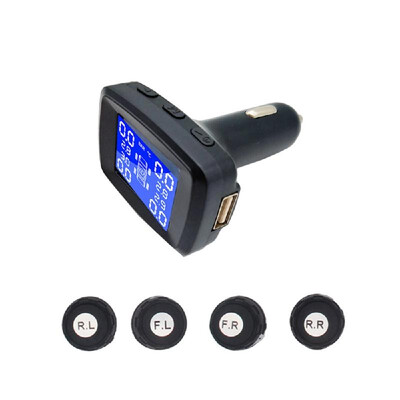 

Tire Pressure Monitoring System Wireless TPMS Cigarette Lighter Plug with 4pcs External Sensors Temperature&Pressure LCD Displ