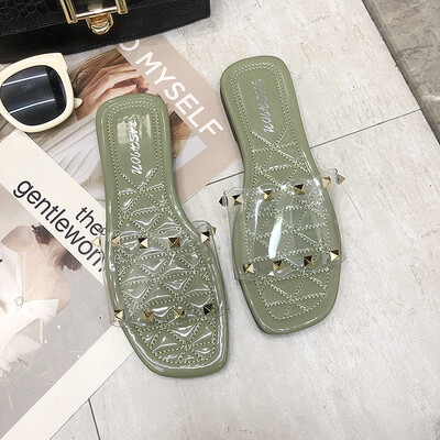 

Summer Slippers Female Fashion Slippers Transparent Korean Flat Bottom Outside Sandals Seaside Holiday Beach Shoes