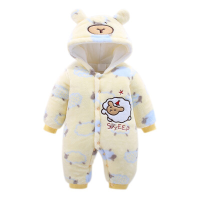 

Newborn Baby Romper 2019 Winter Infant Jumpsuit Thick Warm Baby Boy Girl Clothes Flannel Cartoon Print Hoodie Rompers 3-12M