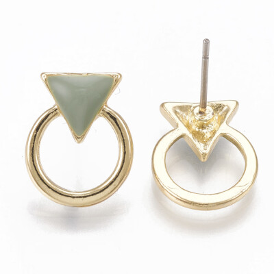 

Alloy Stud Earrings with Enamel Triangle with Ring Light Gold DarkSeaGreen 135x11mm Pin 07mm