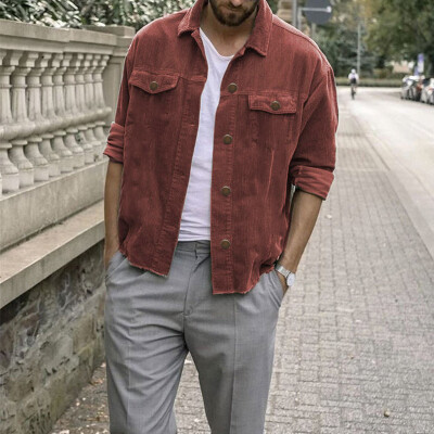 

Men Vintage Lapel Punk Corduroy Jacket Long Sleeve Coat Outwear Plus Size
