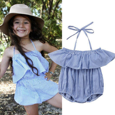 

Summer Toddler Kids Baby Girls Striped Off Shoulder Rompers Jumpsuits Playsuit