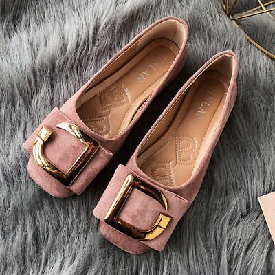 

Womens shoes Spring&Autumn Korean version of square head flat shoes shallow flat heel single shoes female low heel 100 pregna