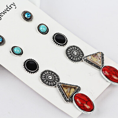 

New Fashion 6 Pairs Set Earrings Bohemian Vintage Carving Triangle Shell Stud Earrings For Women Gifts