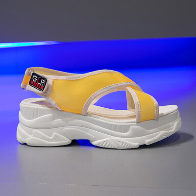 

European Station Sandals Thick Bottom Casual Elastic Cloth Muffin Bottom Cross Womens Shoes Tide in Summer