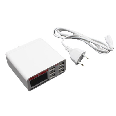 

EU Plug 6A 6 USB Port Cable Charger Hub Multi USB Charging Station Charging Adapter LCD Digital Display