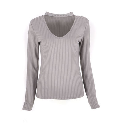 

New Women Elegant Silm Deep V Pullover Sweater Solid Color Knitted Sweater Tops