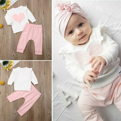 

US Cute Newborn Infant Baby Girl Kid Long Sleeve Tops Pants 100 Cotton Clothes