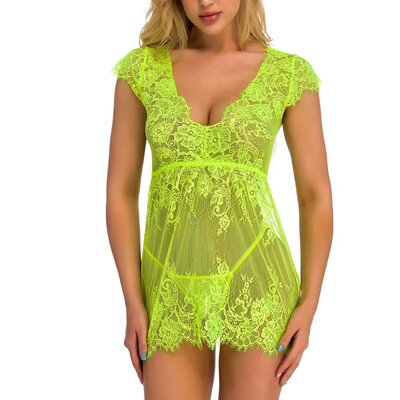 

Toponeto Women Sexy Girl Cute V-neck Lace Lingerie Underwear Sleepdress With G-String