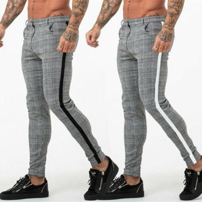 

Mens Slim Fit Trousers Check Casual Pants Joggers Tartan Skinny Bottoms -3XL