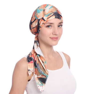 

Women Print Turban Hijab Cap Stretchy Chemo Hats For Hair Loss Head Scarf
