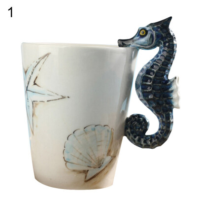 

350ML 3D Hand-painted Seahorse Dolphin Octopus Penguin Ceramic Cup Coffee Mug