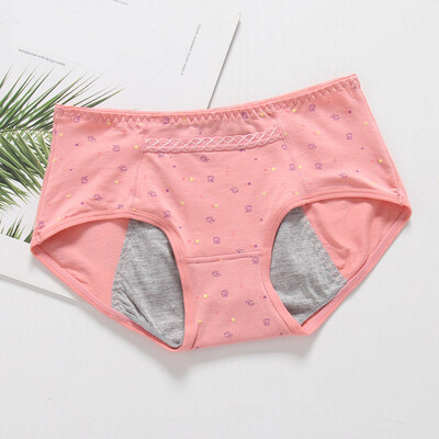 

Fashion New Floral Three-layer Leak-proof Briefs Printing With Pocket Mid Waist Womens Physiological Panties