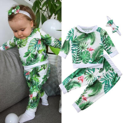 

Newborn Toddler Baby Girl Flower Tops Pants Leggings Headband Outfit Clothes