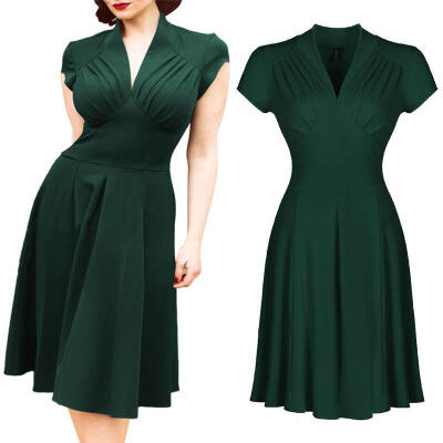 

2017New Vintage Style Retro 1940s Shirtwaist Flared Party Tea elegant Women Dress Summer Dress Swing Skaters Size 8-18