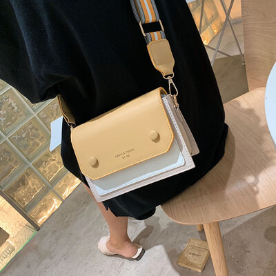 

New small bag female 2019 new wave Korean version of the wild Messenger bag wide shoulder strap shoulder fashion contrast color small square bag