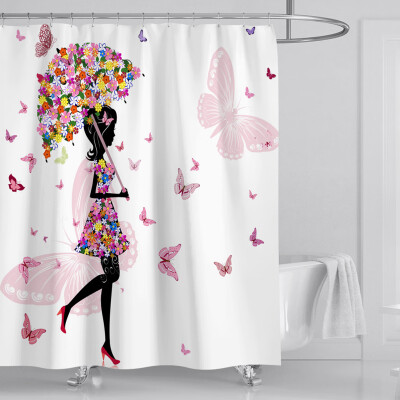 

Gobestart New Waterproof Shower Curtain with 12 Hooks 3D Printed Bathroom Polyester