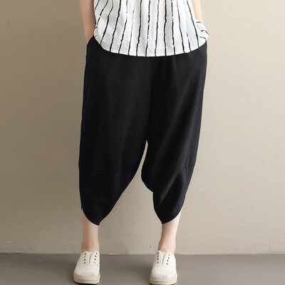 

Tailored Fashion Women Casual Cotton&Linen Solid Trousers Loose Ankle-Length Pant