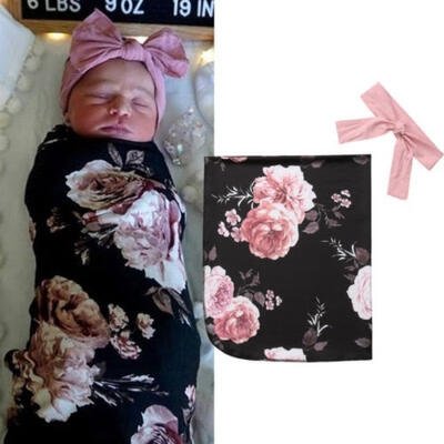 

UK Cotton Newborn Baby Swaddle Muslin Wrap Swaddling Sleeping Bag Headband Set