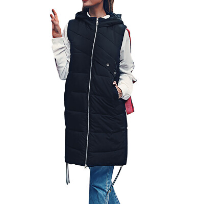 

Toponeto Women Fashion Solid Sleeveless Zipper Hooded Cap Long Coats Eiderdown Jackets