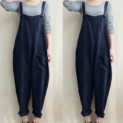 

Fashion Womens Cotton Linen Sleeveless Dungarees Rompers Jumpsuit Loose Pants Overalls Playsuits