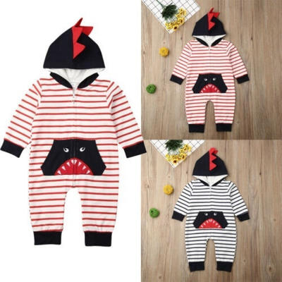 

Newborn Baby Boys Autumn Shark Hooded Romper Bodysuit Jumpsuit Outfit Clothes