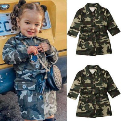 

Toddlers Girl Long Sleeve Trench Casual Camouflage Jacket Knee Coat Outwear