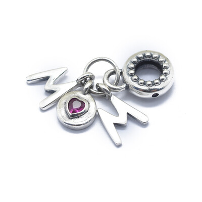 

925 Sterling Silver European Beads with Cubic Zirconia Large Hole Beads Word MOM Antique Silver 25mm