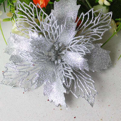

New Fashion 2Pcs 6 Colors Christmas Decorations 16Cm Sticky Powder Christmas Fake Flowers Hollow Christmas Flower Home Tree Docor