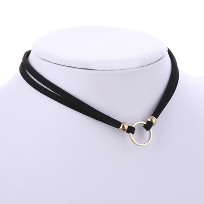 

Trendy Hot Layers Black Leather Choker Necklace Wrap Circle Geometry With Triangle Pendant Women Jewelry Short Necklaces