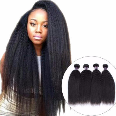 

4 Bundles Malaysian Human Hair Yaki Straight Hair Weave Bundles Extensions Non Remy Hair No Shedding