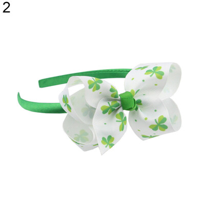 

St Patricks Day Lucky Clover Print Bowknot Hair Hoop Kids Headband Headwear