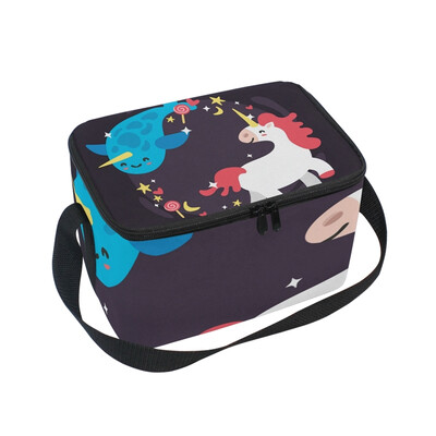 

ALAZA Lunch Box Whale And Unicorn Insulated Lunch Bag Large Cooler Tote Bagfor Men Women