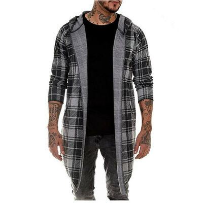

Stylish Men Hoodie Warm Hooded Tops Plaid Coat Jacket Casual Outwear Overcoat