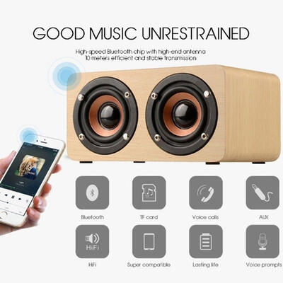 

Fashion W5 Wooden Portable Bluetooth Speaker HIFI Wireless Retro Dual Speaker 3D