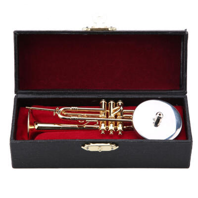 

Greensen Miniature Trumpet Replica with Stand&Case Gold Plated Instrument Model Musical Ornaments