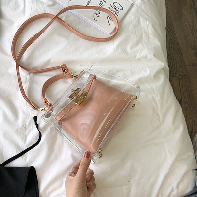 

Internet celebrity handheld bag summer jelly transparent bag new 2019 quality sensitive girl bag Kelly foreign gas oblique satchel