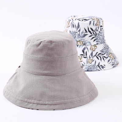 

New Korean version of large brim basin cap anti-ultraviolet shading female cap printed flanged cloth cap double foldable sun cap