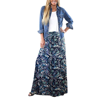 

Roseonmyhand Women Ladys High Waist Bodycon Comfort Bohemian Printed Long Maxi Skirt