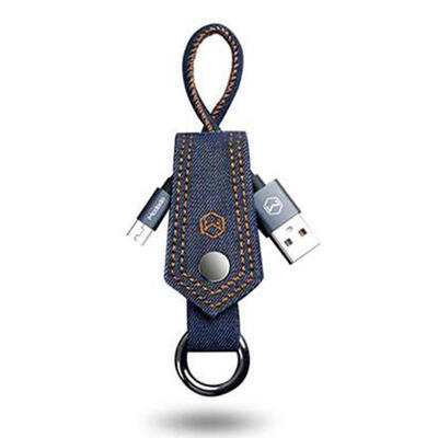 

Portable Small Short USB To Micro USB Denim Fabric Charging Cable With Keychain For Android Phones-015m