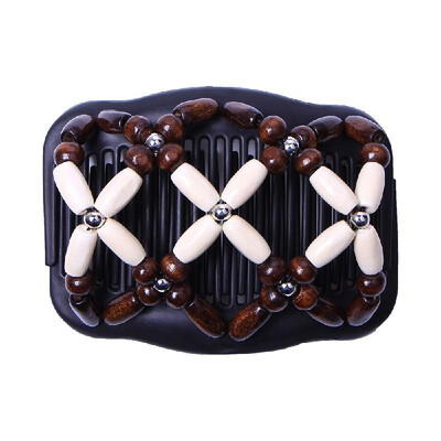 

Retro Wooden Beads Magic Hair Comb Double Row Hairpin Insert Women Hairstyle Clip