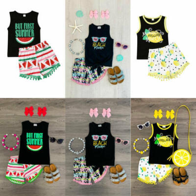 

CA Infant Baby Girls Kids Fruit Flower Printing Vest Short Pants Outfits Clothes