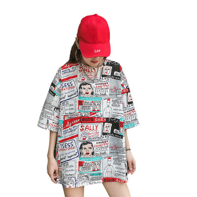 

Women Round Collar Summer Cartoon Print Loose Short Sleeve Casual Simple Wild T-Shirt