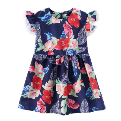 

2019 Summer Toddler Kids Baby Girl Vintage TOP SALE Fashion Style Ruffle Sleeve Short Sleeve Printing Floral Fruit Dresses 0-4Y