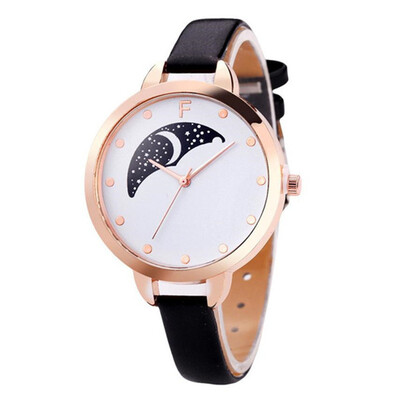 

Hot Selling Womens Watches Simple Ladies Quartz Wristwatch Moonlight Pattern Dial Leather Strap Clock Dress Reloj Mujer