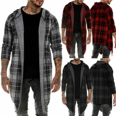 

Men Slim Fit Hoodie Hooded Tops Plaid Coat Cardigan Long Sleeve Blouse Outwear