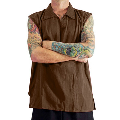 

Toponeto Summer Mens Cool And Thin Breathable Collar Hanging Dyed Gradient Cotton Shirt