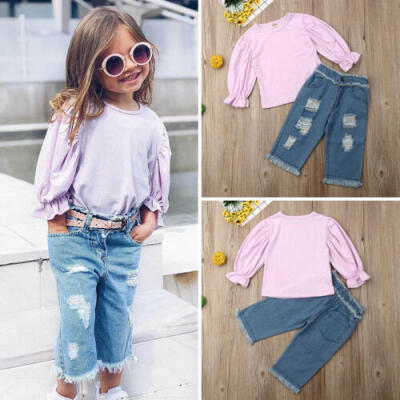 

AU Newborn Baby Girls Kid Shirt Autumn Winter Top Jeans Denim Pants Clothes Sets