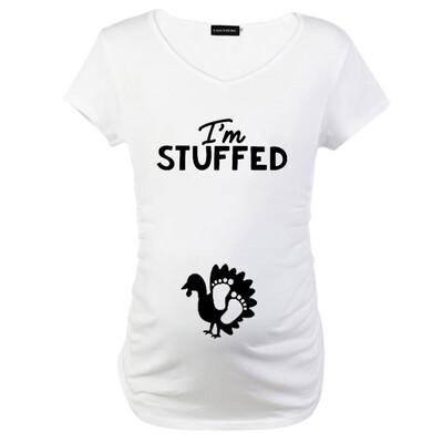 

Pregnant Women Thanksgiving Day T-Shirt Letter Printing I Am Stuffed Pregnancy