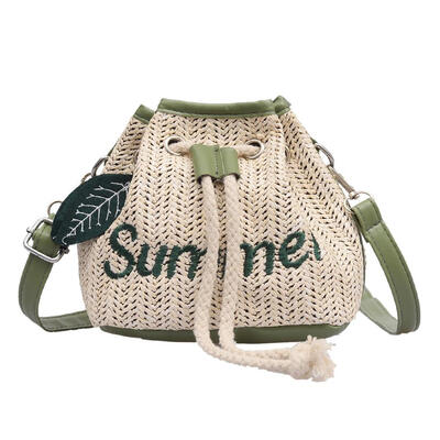 

Beach Leaf Decor Shoulder Handbags Women Straw Drawstring Crossbody Bags